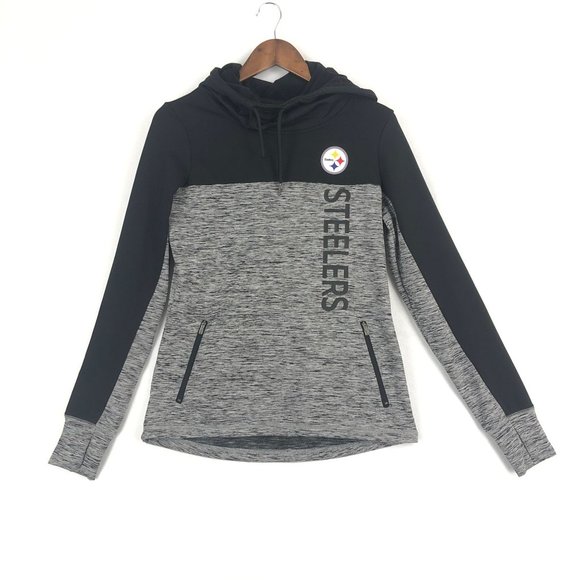NFL Women's Size Small Black Grey Pittsburgh Steelers Pullover Sweatshirt Hood - Picture 1 of 12